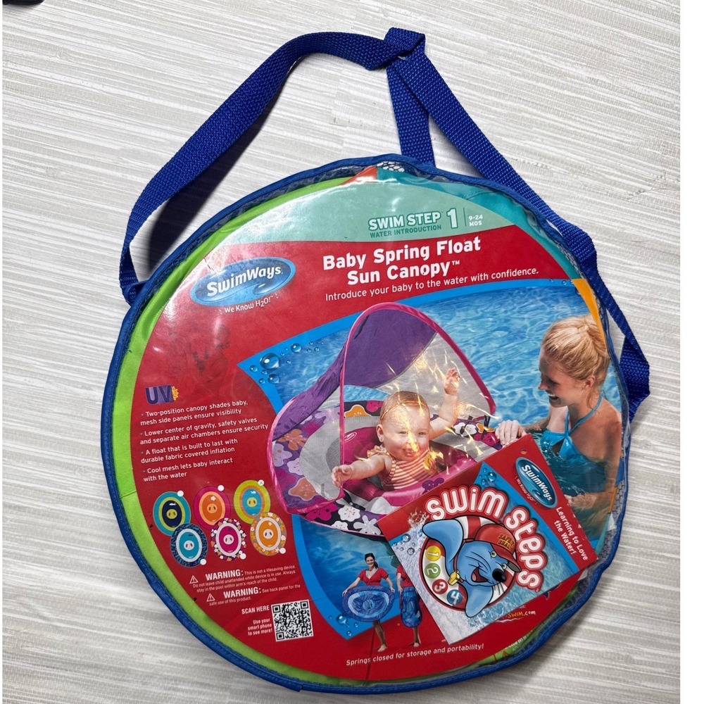 SwimWays Baby Spring Float Sun Canopy Swim Step 1 Blue 9-24 Months New